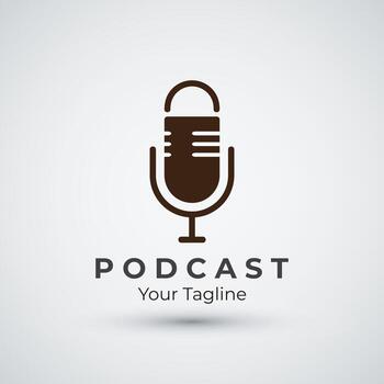 podcast logo template design with modern trendy microphone audio Podcasts for studio interview multimedia and web flat design vector