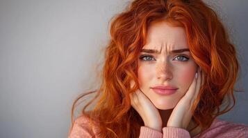A woman with red hair and a sad expression photo