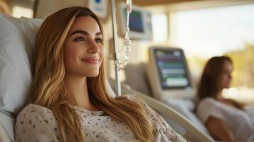 A woman in a hospital bed with a woman in the background photo