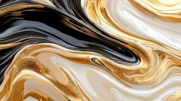Gold, black and white liquid flowing on a white background photo