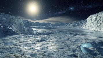 An artist's impression of a frozen landscape with a star in the sky photo