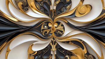Golden swirly pattern on black and white background photo
