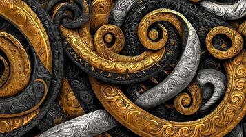 A black and gold background with swirls photo