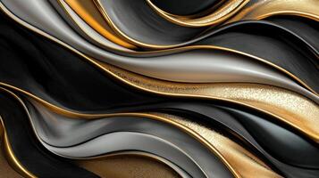 A black and gold abstract background with waves photo