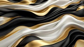 Black and white silk fabric with gold and black stripes photo