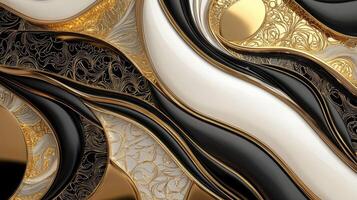 A black and gold design with swirls and swirls photo