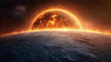 An image of the earth with a fiery sun photo