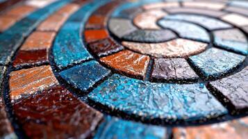A close up of a colorful mosaic tile photo