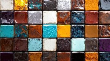 A colorful mosaic tile wall with different colors photo