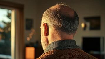 A man looking out the window at the sun photo