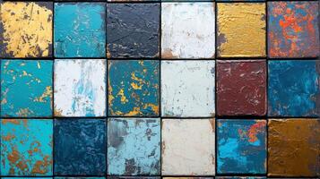 Colorful painted tiles on a wall photo