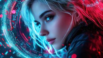 A woman with neon lights in her hair photo
