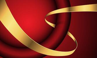 Abstract gold line ribbon spiral curve overlap on red fabric wave design modern luxury elegant background vector