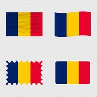 Chad national flag in four different styles. vector