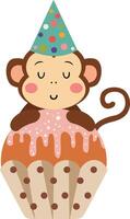 Happy birthday monkey with cupcake vector