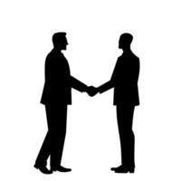 Silhouette of two businessmen shaking hands. Represents partnership, agreement, teamwork, and business collaboration. Ideal for corporate designs, presentations, and branding vector