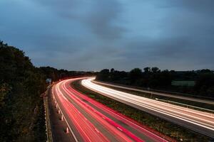 M4 Long exposure of m4 motorway at dusk with light trails photo