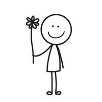 Stickman holding a flower. Mental health vector
