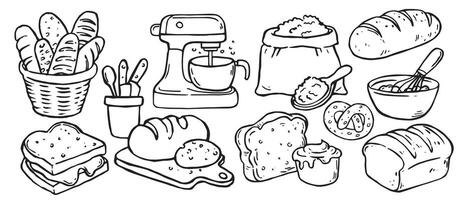 set of baking bread, bakery. illustration in doodle style vector