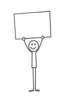Stickman holding a sign or an empty rectangle. Doodle style drawing vector