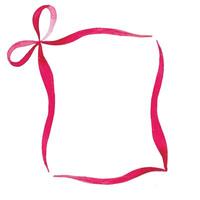 watercolor square frame of pink ribbon with bow. vector