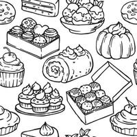 Seamless pattern with sweets, desserts, cakes and chocolate. illustration in doodle style vector