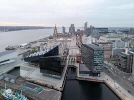 Liverpool cityscape showing the liver building and the museum of liverpool photo