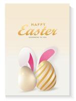 easter greeting card with golden eggs on cream background vector