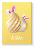 easter day poster card with two eggs and a bunny on a yellow background vector
