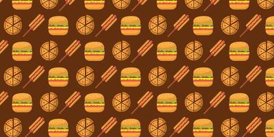 A pattern with hamburgers and other food items vector