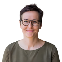 Middle aged Hispanic woman joyfully poses with crossed arms and a happy expression in front of a transparent background png