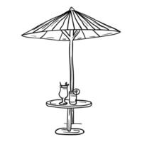a drawing of a table with an umbrella and drink vector