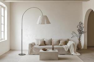 Minimalist Living Room Design with Arc Floor Lamp photo