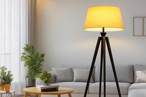 Modern Tripod Floor Lamp Illuminating Living Room photo