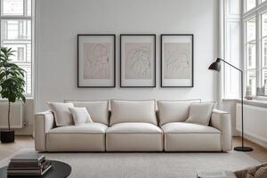 Minimalist Living Room Decor with Abstract Line Art Prints photo