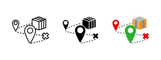 Delivery supply chain icon. A package with location pins and a dotted route representing logistics and transportation. Order tracking, warehouse management, and distribution illustration. vector