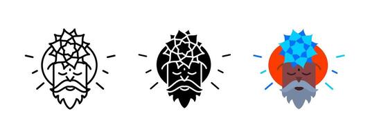 Spiritual guru icon. Wise sage symbolizing enlightenment, meditation and mindfulness. Higher consciousness, sacred teachings and philosophical guidance. Mystical yogi master pictogram. vector