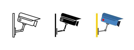 Security camera icon. Wall-mounted CCTV device for surveillance and monitoring. Symbol of safety, crime prevention and observation. Digital protection and security system concept. vector