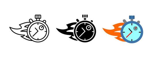 Flaming stopwatch icon. Timer with flames symbolizing speed and urgency. Fast countdown and express delivery illustration. Racing, quick action and time management concept. Deadline pictogram. vector