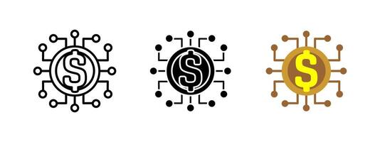 Digital currency icon. Dollar coin with blockchain connections sign. Electronic transactions and online finance. Symbol of cryptocurrency, fintech and global payments. Financial technology concept. vector