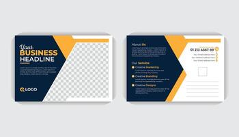 Dark blue and yellow color Double sided Landscape poster. Elegant postcard design, Event Card Design, Direct Mail Template, Invitation Design. Postcard EDDM design template vector