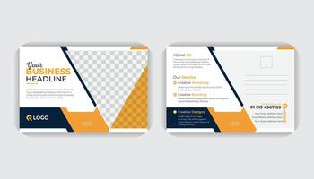 Dark blue and yellow color Double sided Landscape poster. Event Card Design, Direct Mail Template, Invitation Design. Postcard EDDM design template, white color background vector