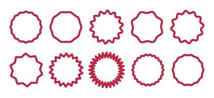 Circle lined red borders. Curve edge frames set. Wavy circles mockup. Minimalist round frame. Graphic trendy illustration. Geometric line design layout. Editable stroke template. Silhouette flat icons vector
