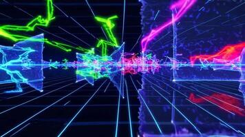 a digital firewall protecting a network, with glowing barriers and attacking data streams. video