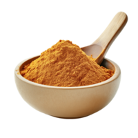 Turmeric Powder Pile in Bowl and Spoon Isolated on Transparent Background, side View png