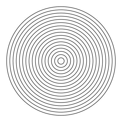 Polar grid pattern of 16 concentric circles. Wheel of life, habits tracker. Coaching blank mockup. Circle diagram divided on sixteen segments. Blank polar graph paper layout. Graphic outline template.