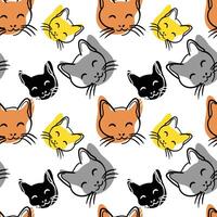 Hand drawn smiling cat seamless pattern in white background. vector