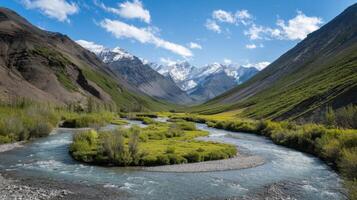 Winding River in a Majestic Mountain Valley photo
