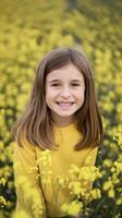 Smiling Girl in a Yellow Flower Field photo