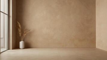 An empty room with a window and a vase photo
